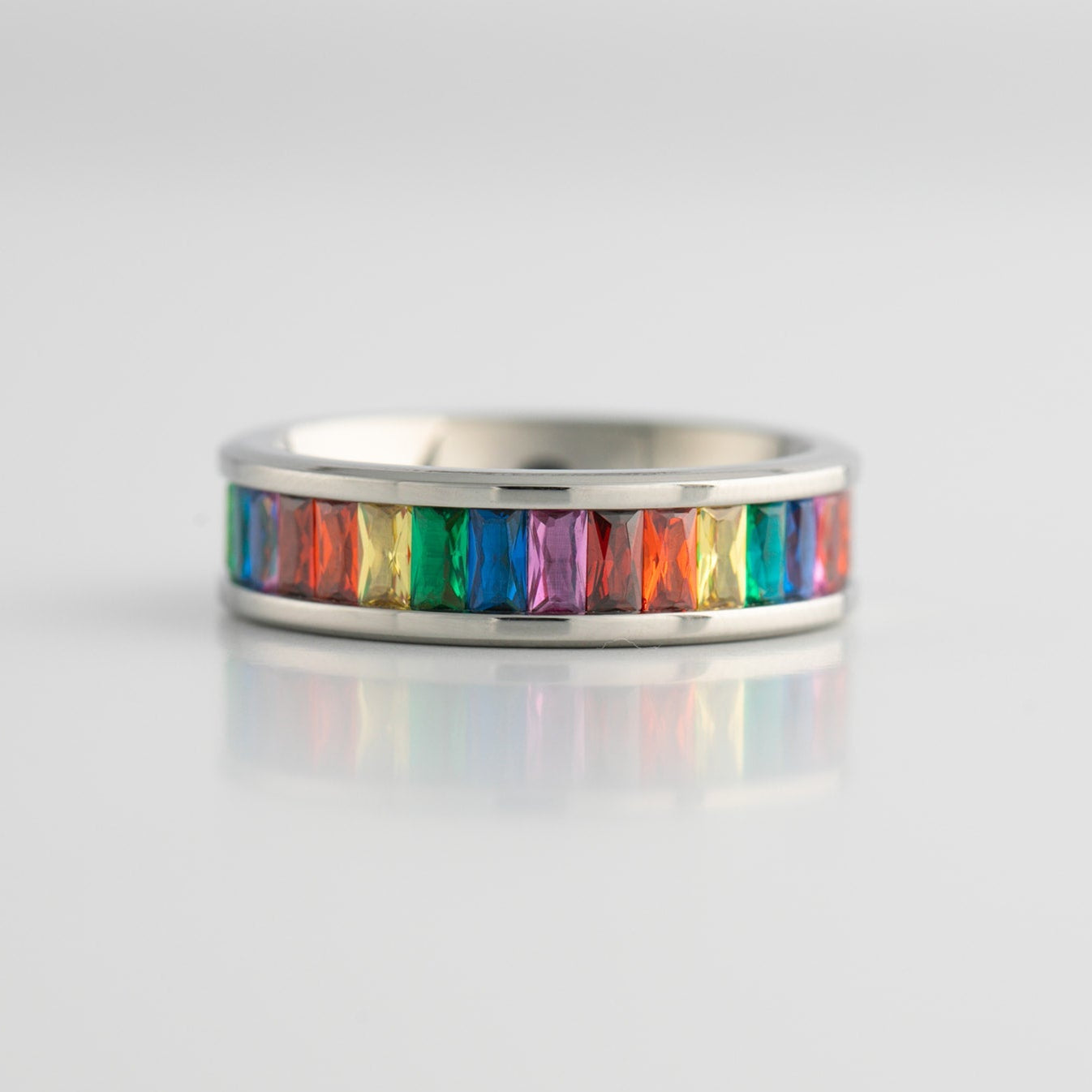 LGBTQ Pride Rainbow Gemstone Stainless Steel Ring