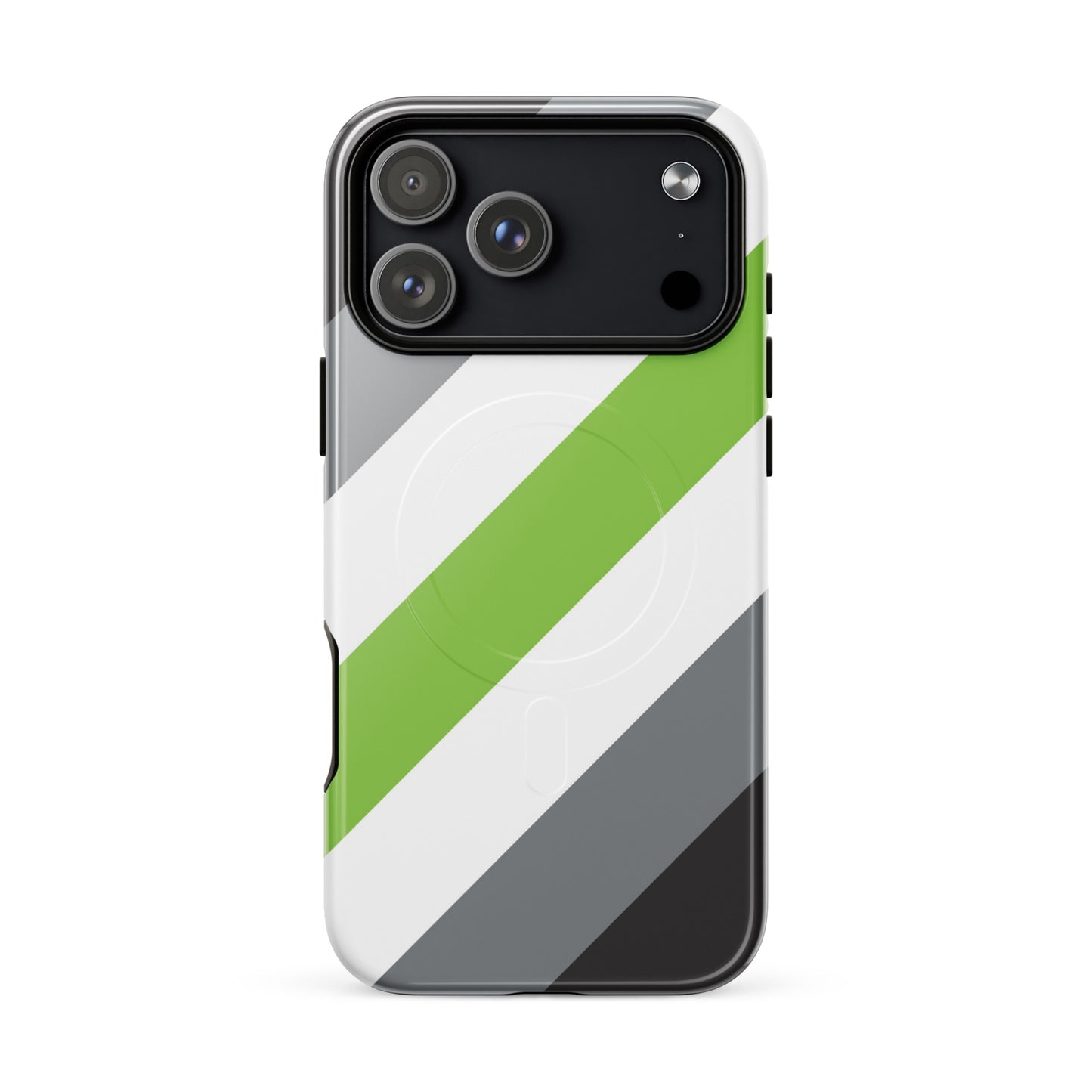 Apple iphone 17 pro max magsafe phone case with agender pride flag design on white background