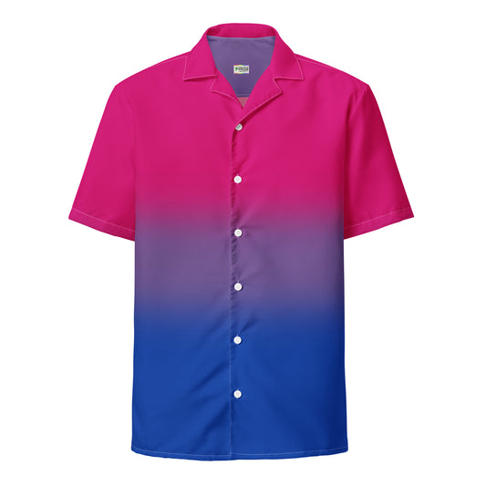 Bisexual Bi Pride Unisex Button-Down Shirt in Ombre Multi Bisexual all-over-print-unisex-button-shirt-white-front-65a81d2bbdffc