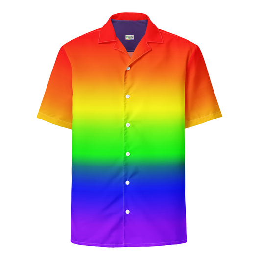 LGBTQ Pride Unisex Button-Down Shirt in Rainbow Ombre Rainbow Pride all-over-print-unisex-button-shirt-white-front-65a81d88ddd39