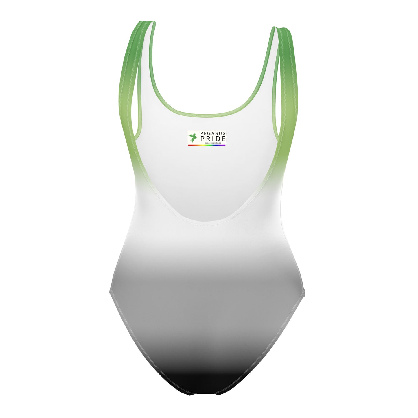 aromantic pride Gradient swimsuit with green neckline on a white background