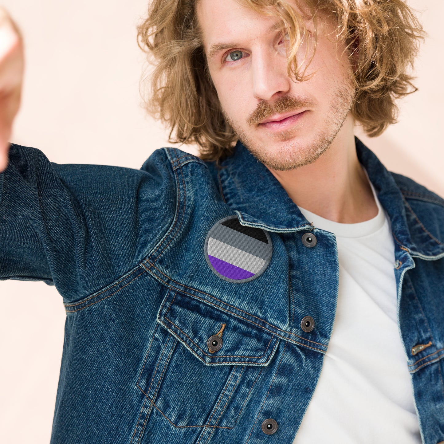 Asexual Ace Pride Circle Embroidered Patch asexual-ace-pride-circle-embroidered-patch-3-in-front-jacket