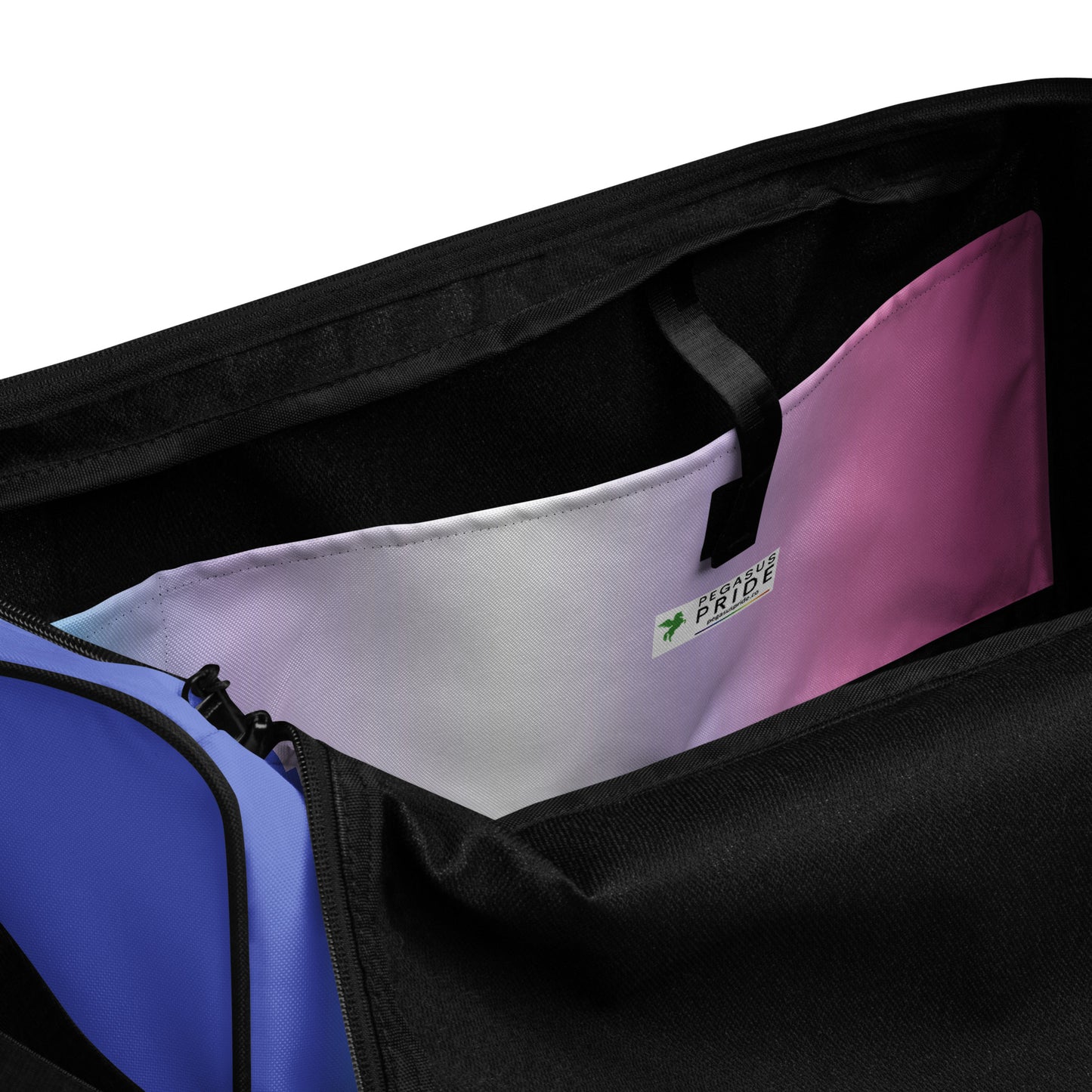 Bigender Pride Weekender Duffle Bag in Ombre bigender-pride-weekender-duffle-bag-in-ombre-inside-pocket