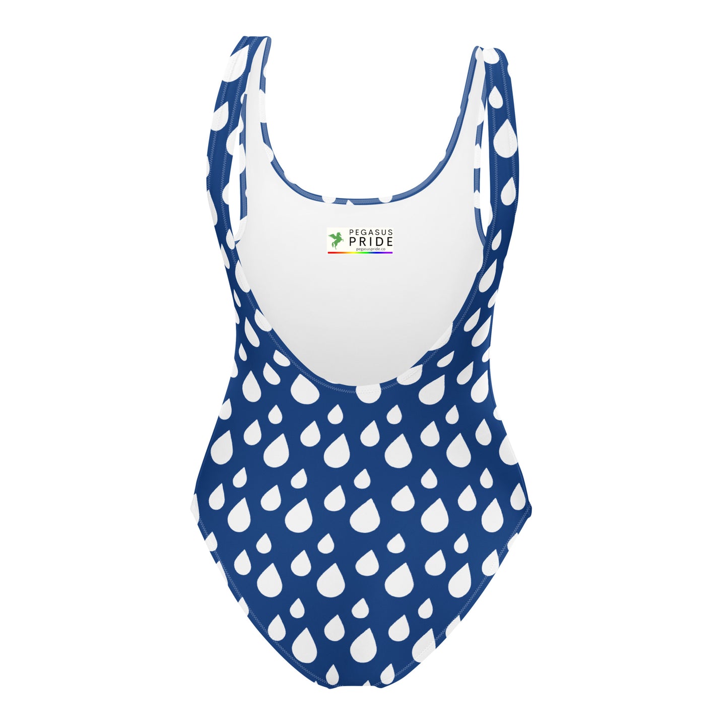 Blue and white patterned swimsuit with a visible brand logo on a white background