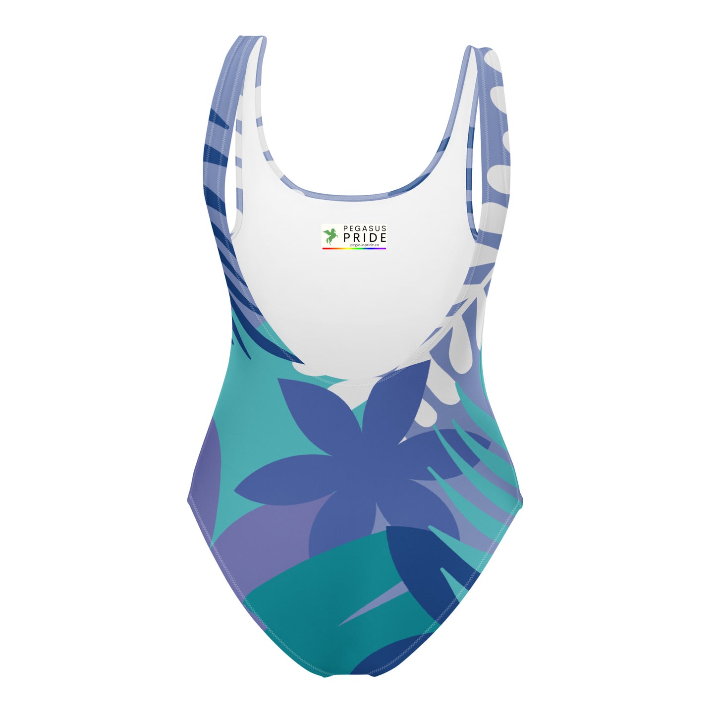 One-piece swimsuit with floral pattern on a white background