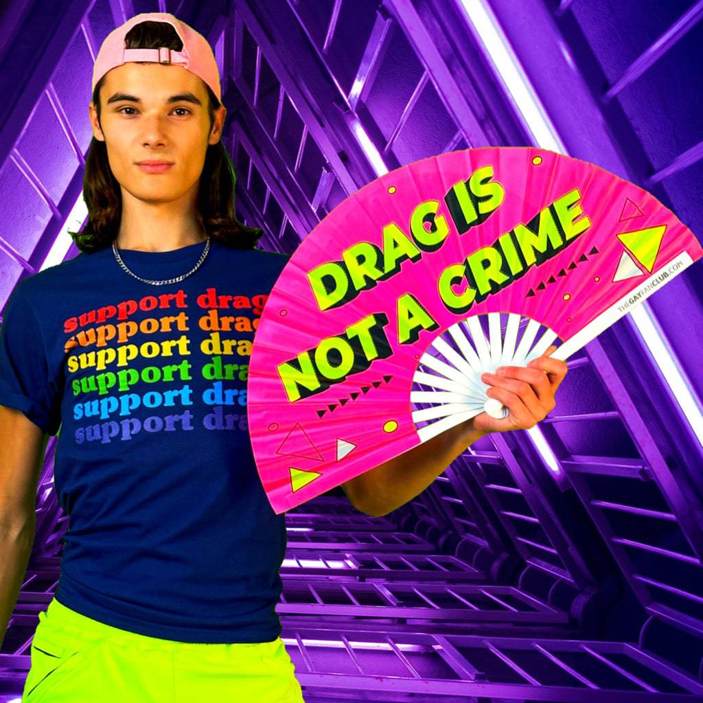 Clack Hand Fan - Drag Is Not A Crime (UV) clack-hand-fan-drag-is-not-a-crime-uv-the-gay-fan-club-lifestyle