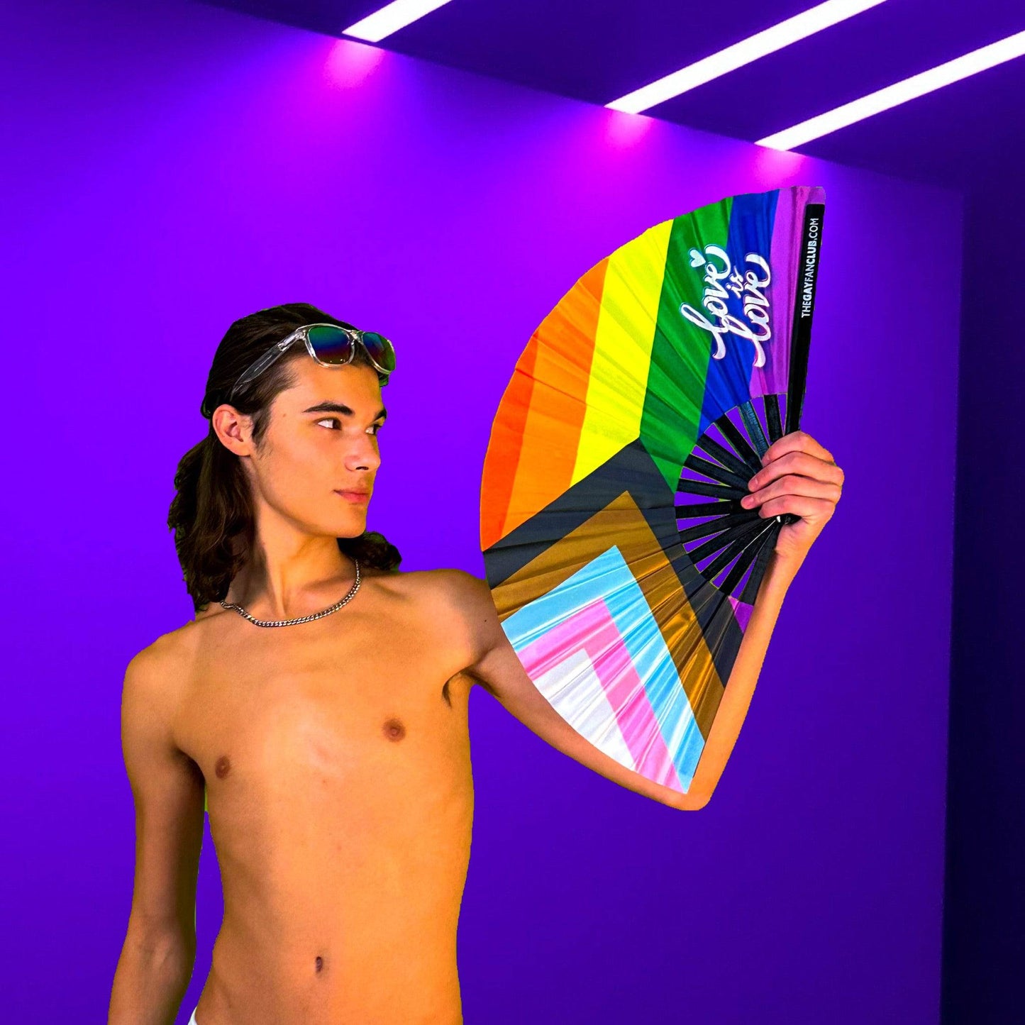 Clack Hand Fan - LGBTQ Progress Pride Rainbow Flag clack-hand-fan-lgbtq-progress-pride-rainbow-flag-the-gay-fan-club-lifestyle