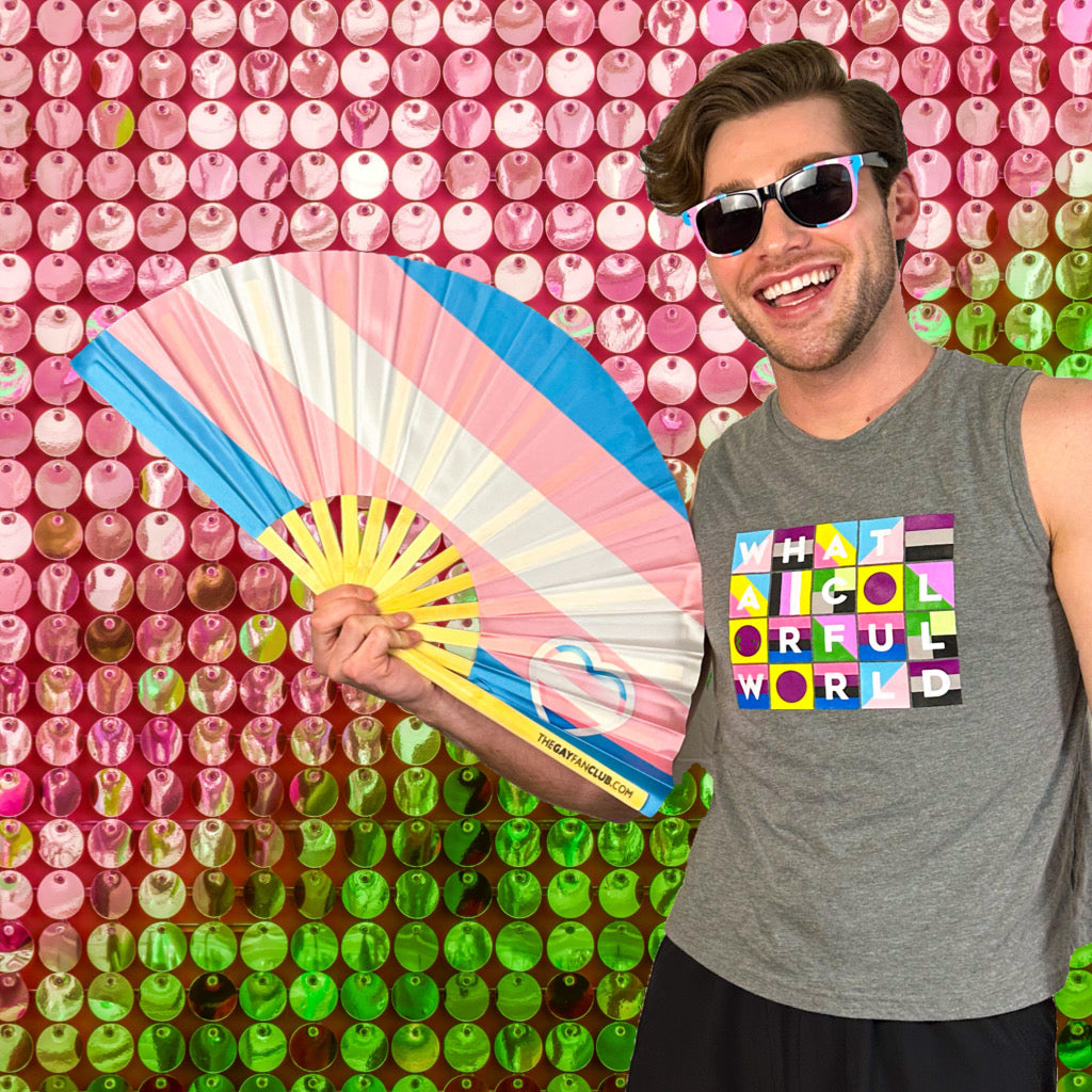 Clack Hand Fan - Transgender Trans Pride Flag (UV) clack-hand-fan-transgender-trans-pride-flag-uv-lifestyle