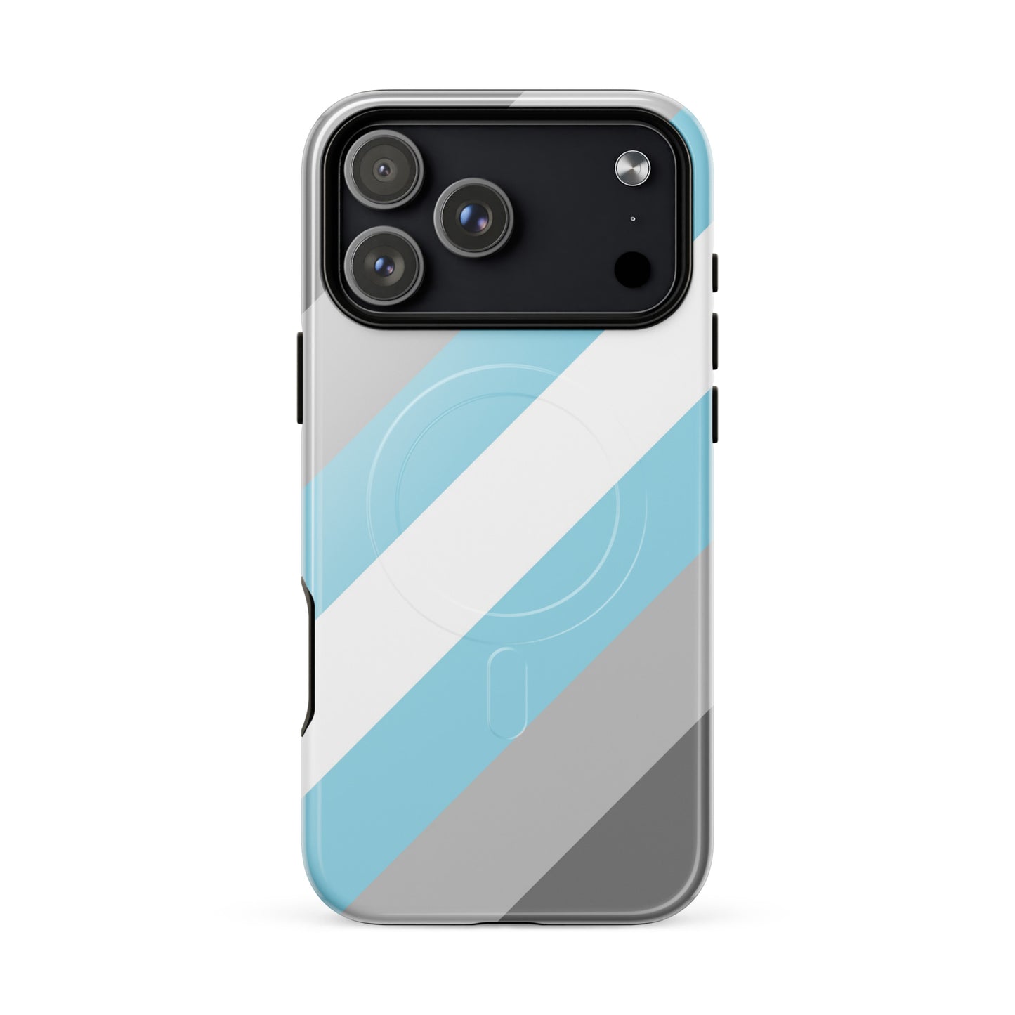 apple iphone 17 pro max magsafe phone case with demiboy pride flag design on white background