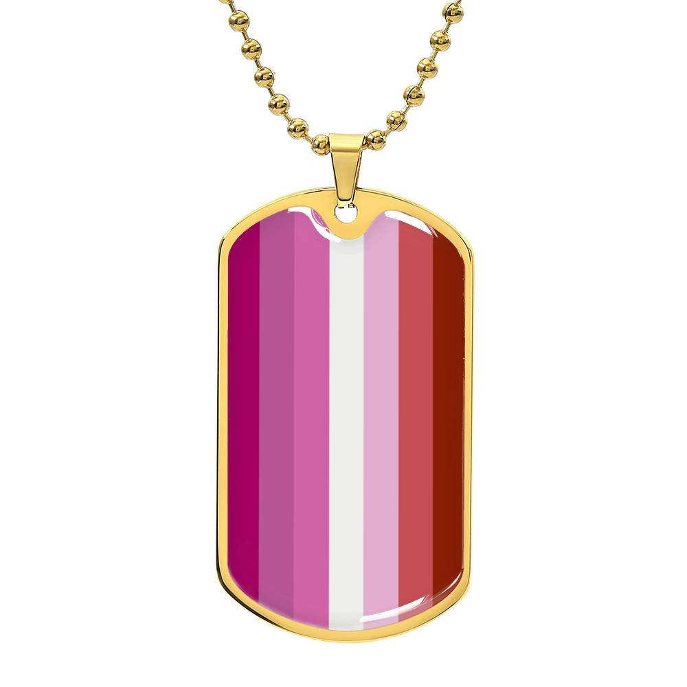 Lesbian Pride Military Dog Tag Necklace Gold Lesbian gold_lesbian_dog_tag