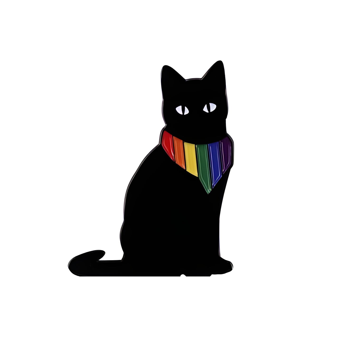 Black cat wearing an lgbt pride rainbow bandana on a white background