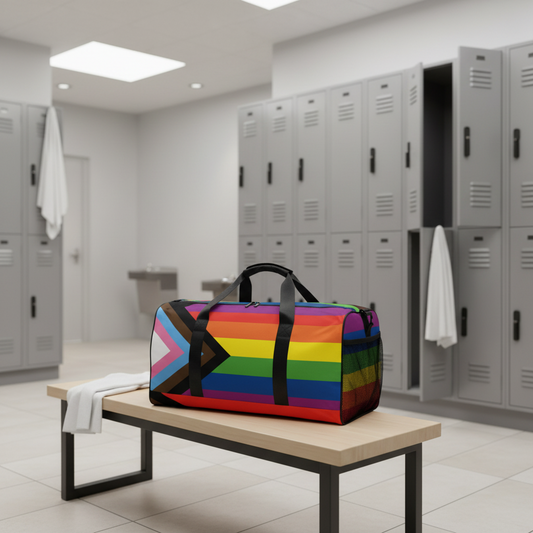 LGBTQ Pride Flag Duffel Bag - Progress Pride Daniel Quasar lgbtq-pride-flag-duffel-bag-progress-pride-daniel-quasar-right-front