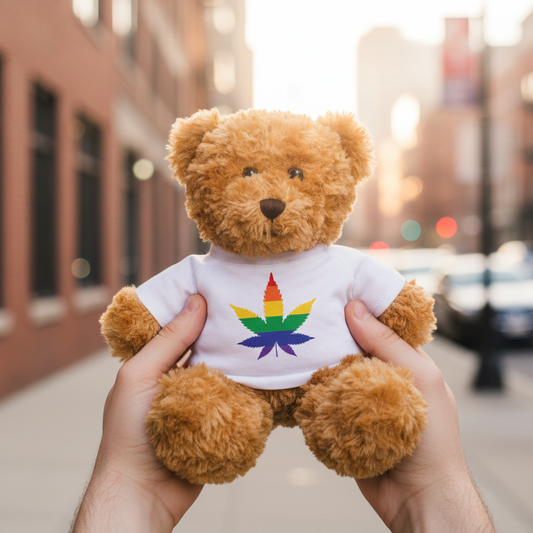 LGBTQ Pride Plush Stuffed Animal Teddy Bear - Weed lgbtq-pride-plush-stuffed-animal-teddy-bear-weed-white