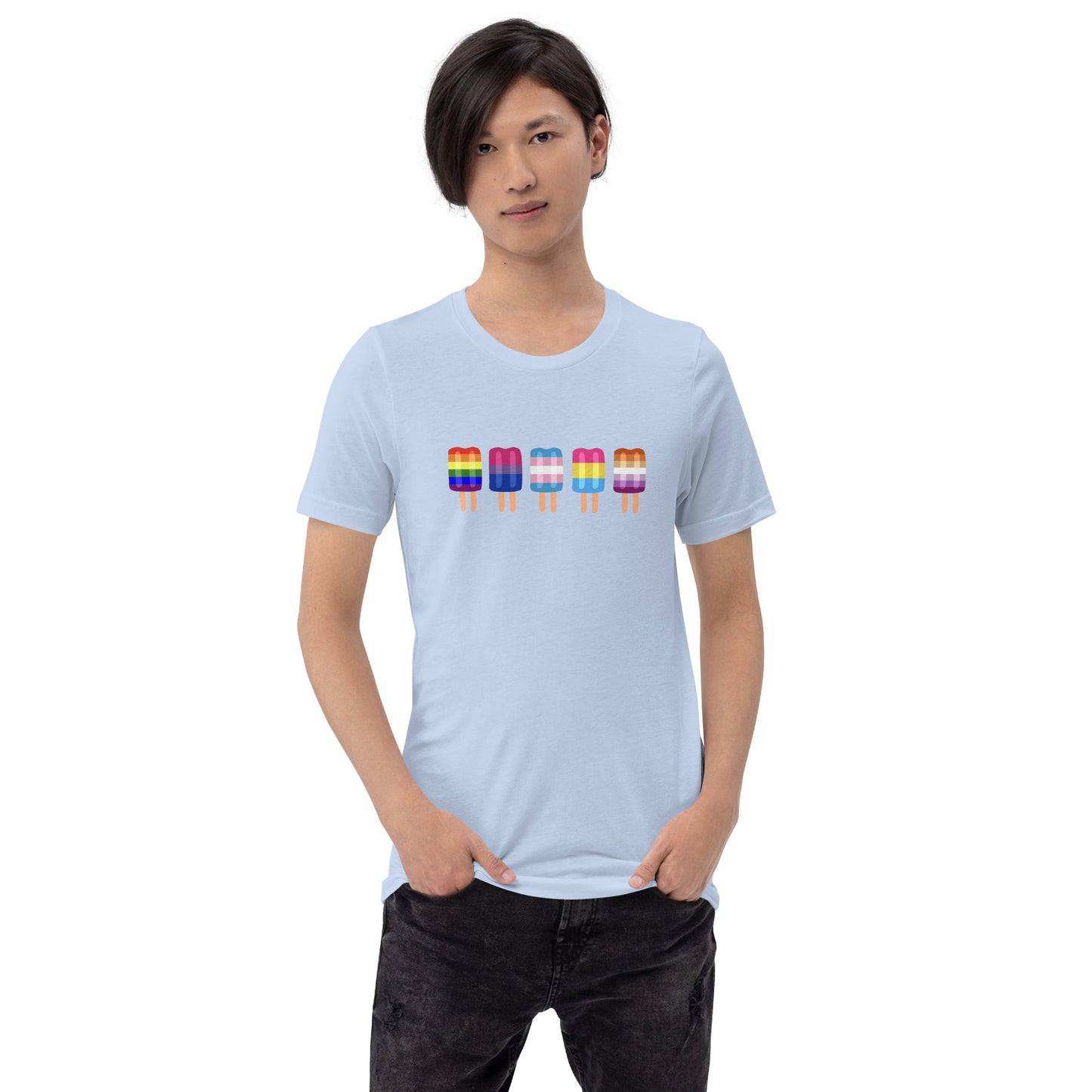 LGBTQ Pride Popsicle T-shirt - Unisex lgbtq-pride-popsicle-t-shirt-unisex-baby-blue-model