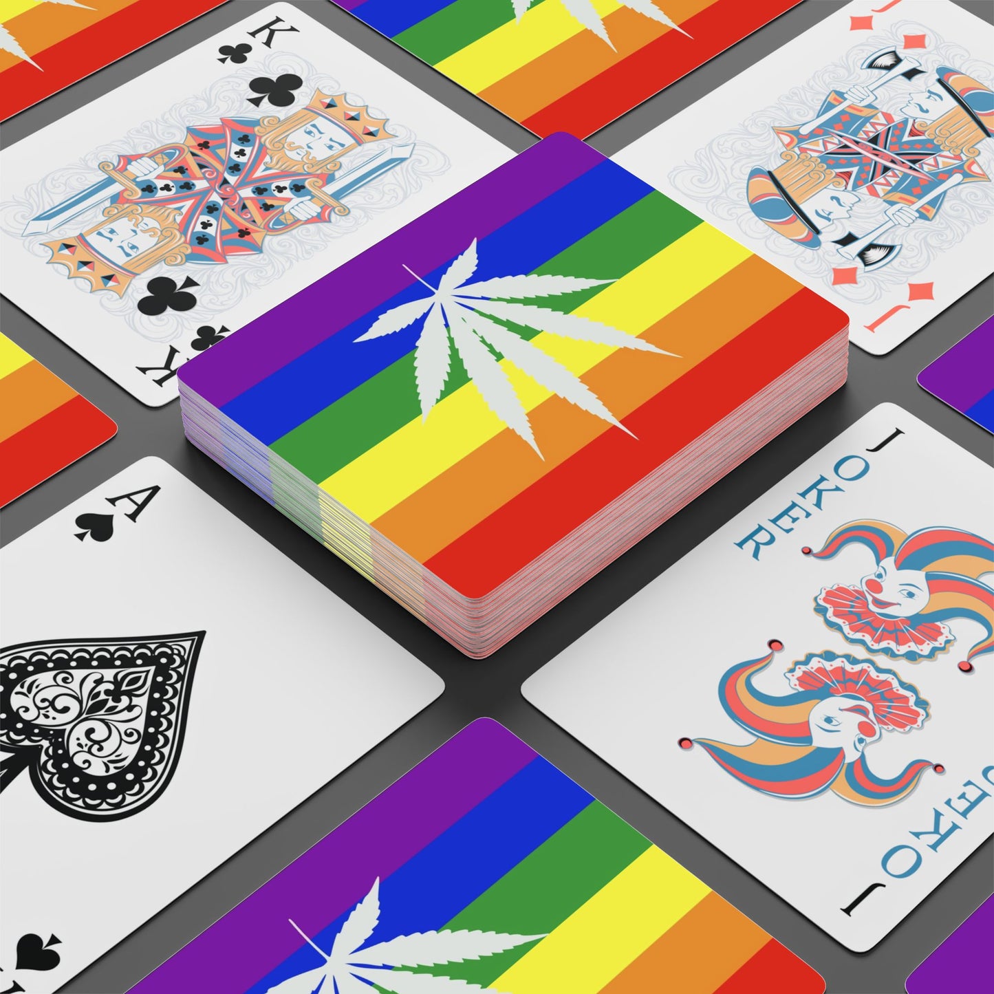 LGBTQ Pride Rainbow Cannabis Poker Playing Cards Deck for Game Nights lgbtq-pride-rainbow-cannabis-poker-playing-cards-deck-for-game-nights-on-table