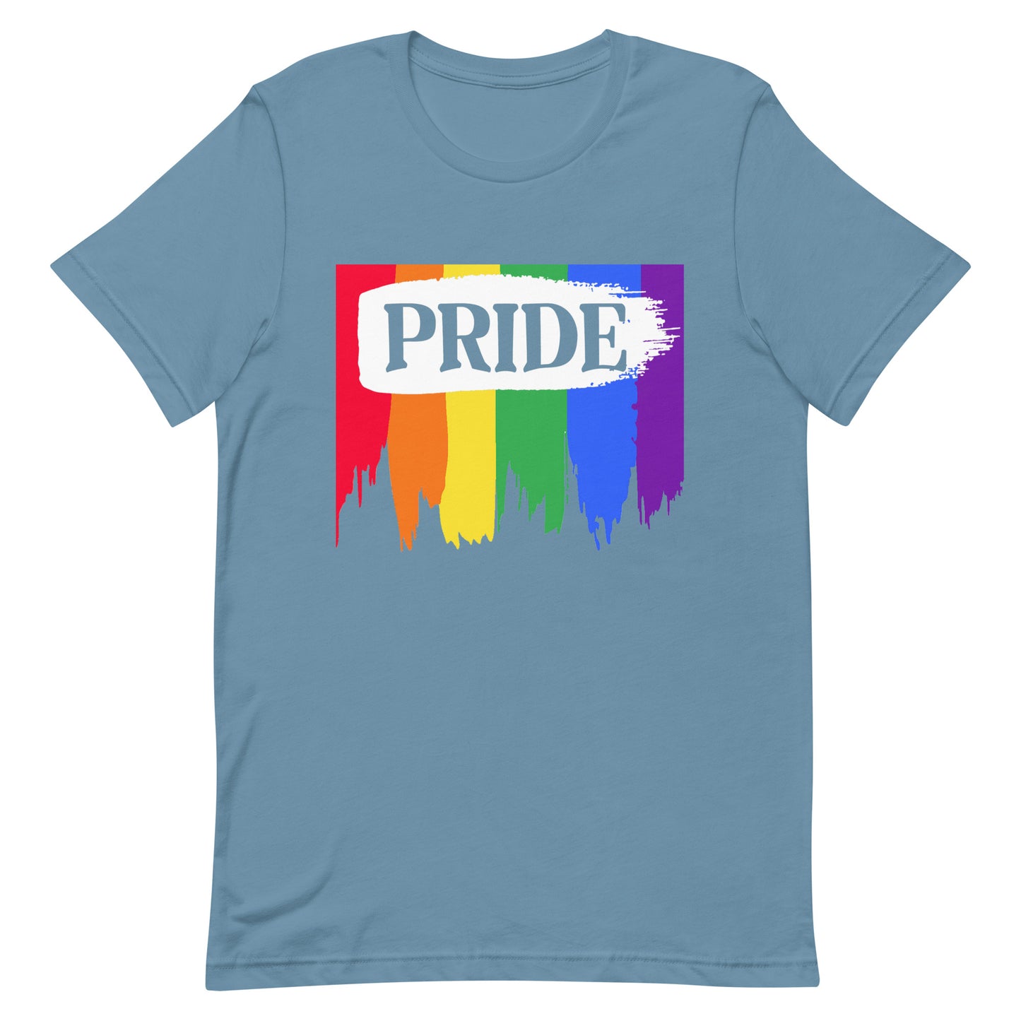 LGBTQ Pride T-Shirt - Paint Drip - Unisex Steel Blue Pride lgbtq-pride-t-shirt-paint-drip-unisext-steel-blue-front