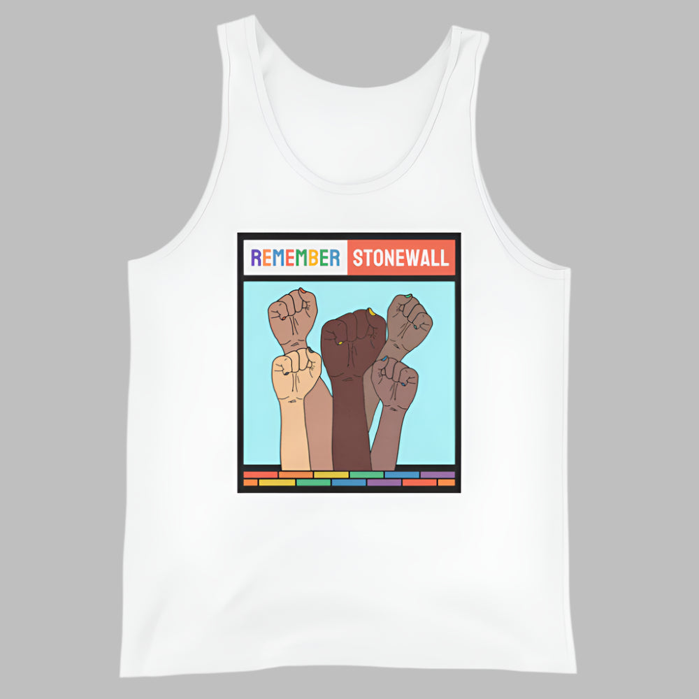 LGBTQ Pride Tank Top - Remember Stonewall White Pride lgbtq-pride-tank-top-remember-stonewall-white-front