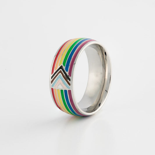 Ring with lgbt pride rainbow design on a white background