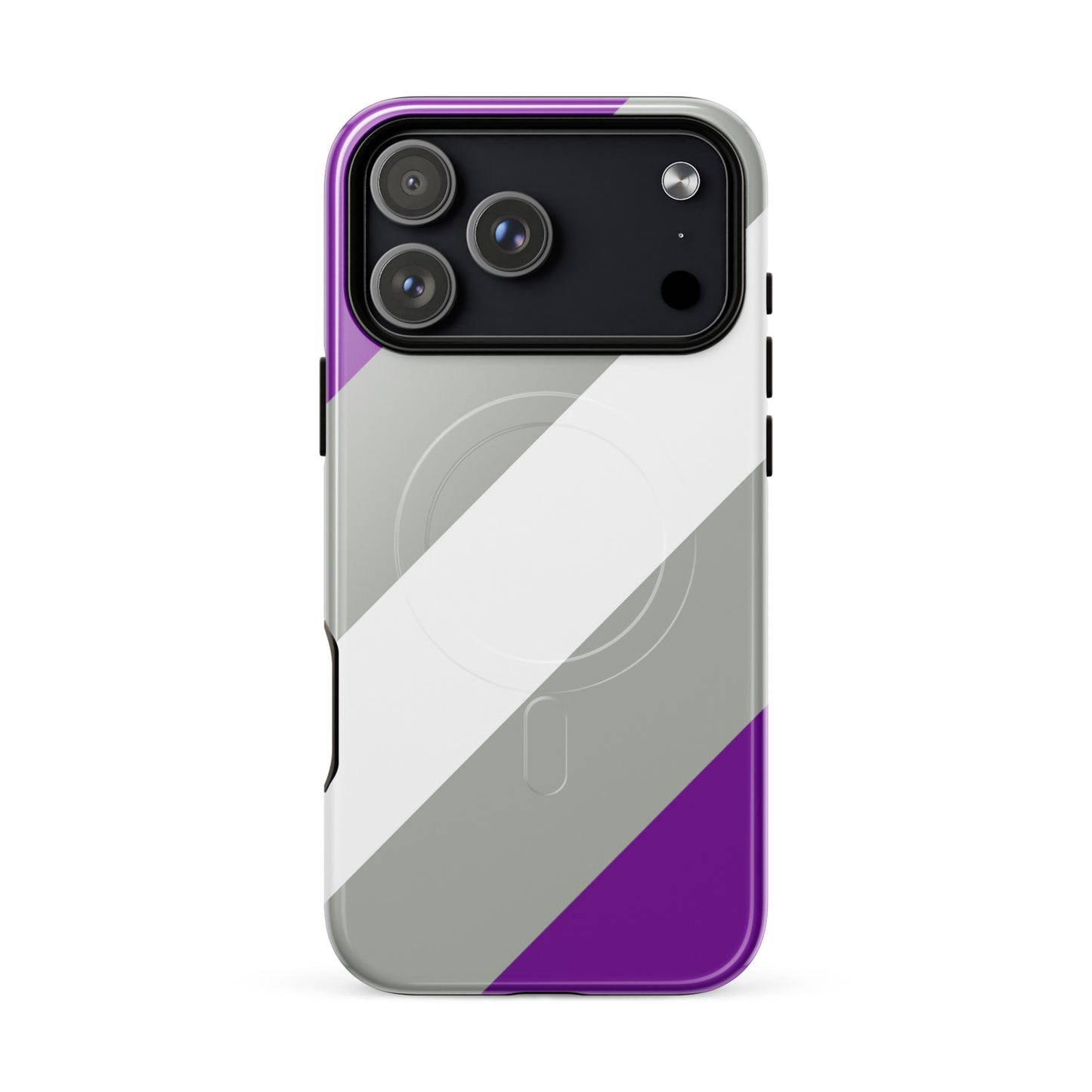 Apple iPhone 17 Pro Max magsafe phone case with greyexual pride flag design on white background