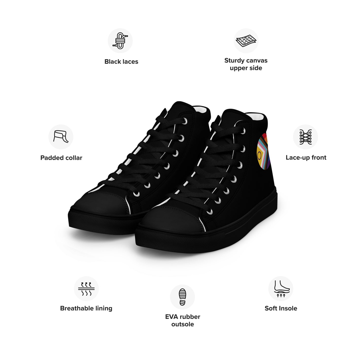 LGBTQ Intersex Progress Pride Men’s High Top Canvas Athletic Shoes mens-high-top-canvas-shoes-black-left-front-657e6aa41e2ed
