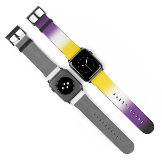 Nonbinary Enby Pride Apple Watch Band Strap In Ombre front and back