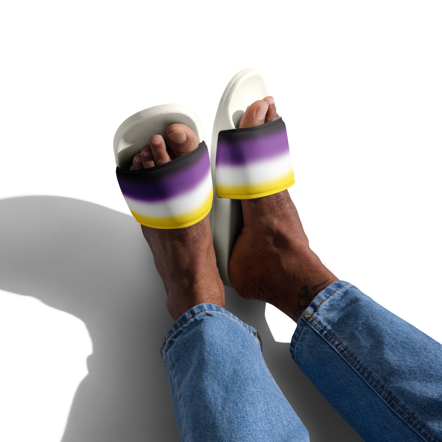 Nonbinary Enby Pride Mens Slides Sandals mens-slides-white-front-660b57440551c Slides