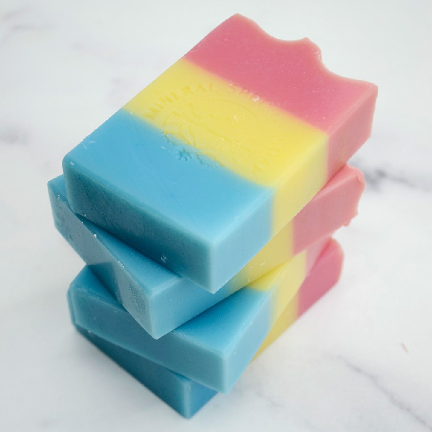 Pan Pride Handcrafted Soap - Strawberry Peach pansexual-pan-pride-handcrafted-soap-strawberry-peach-lifestyle