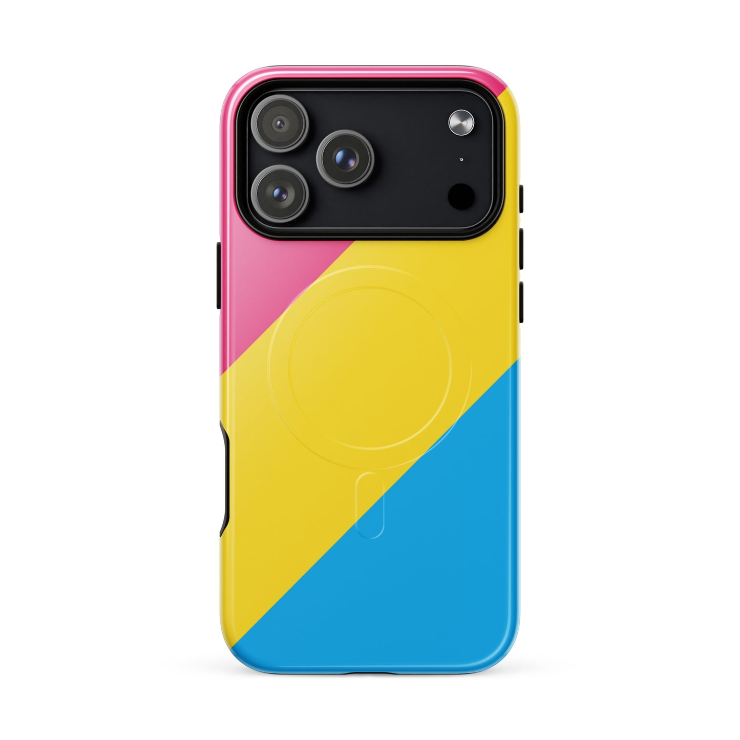Apple iPhone 17 Pro Max Magsafe phone case with pan pride flag design on white background