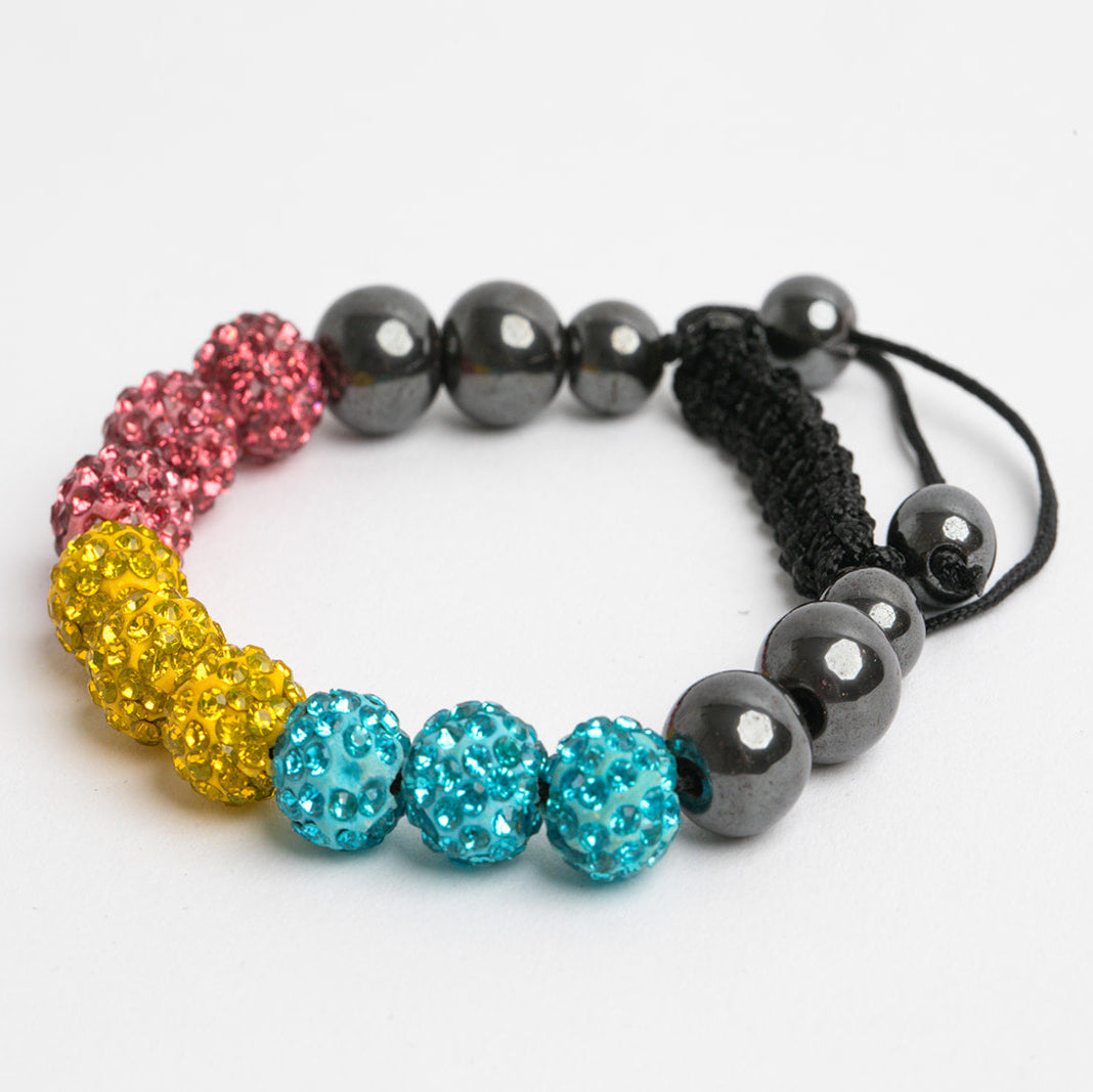 Pan pride colored bead bracelet on a white background