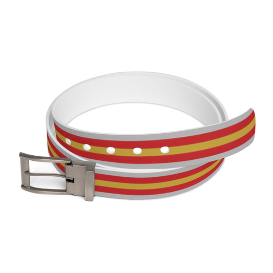 proculsexual pride belt with red, yellow, and white stripes on a white background