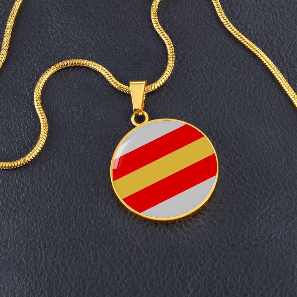 Proculsexual Pride Circle Pendant Necklace proculsexual-pride-pendant-in-gold-on-table