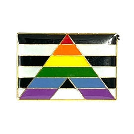 Straight Ally pride flag enamel lapel pin on a white background