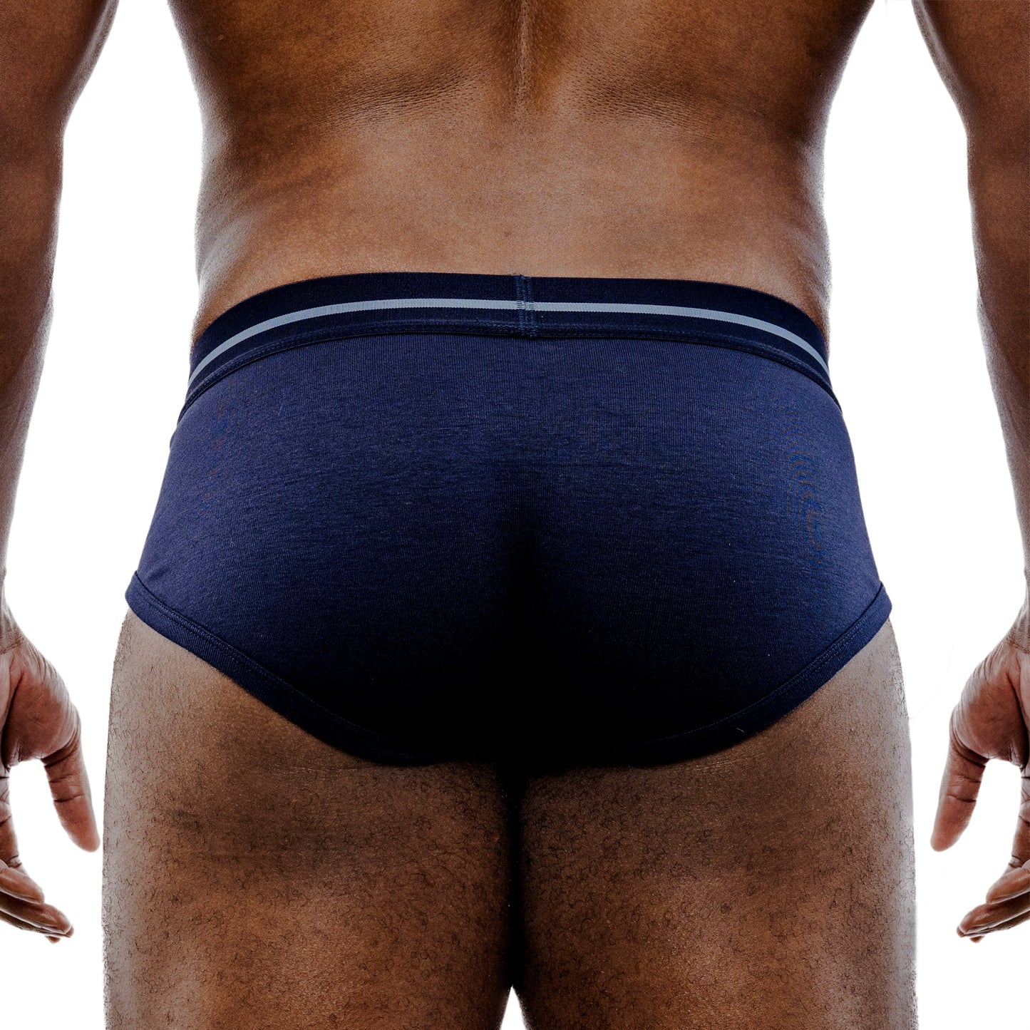 Navy blue men's underwear with a white background