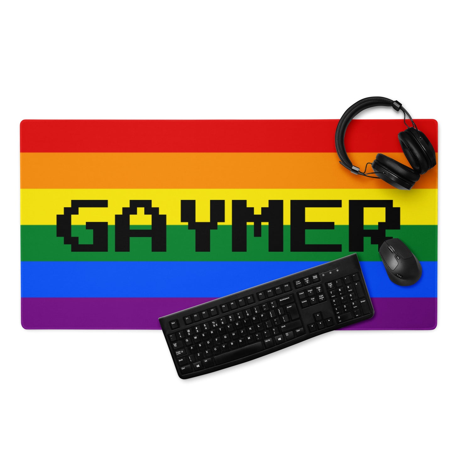 LGBTQ Pride Flag Gaymer Gaming Mouse Pad 36in×18in Pride lgbtq-pride-flag-gaymer-gaming-mouse-pad-36x18-front