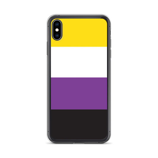 Apple iPhone XS Max phone case with Nonbinary enby pride flag design on white background