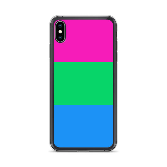 Apple iPhone XS Max cell phone case with polysexual pride flag design on white background