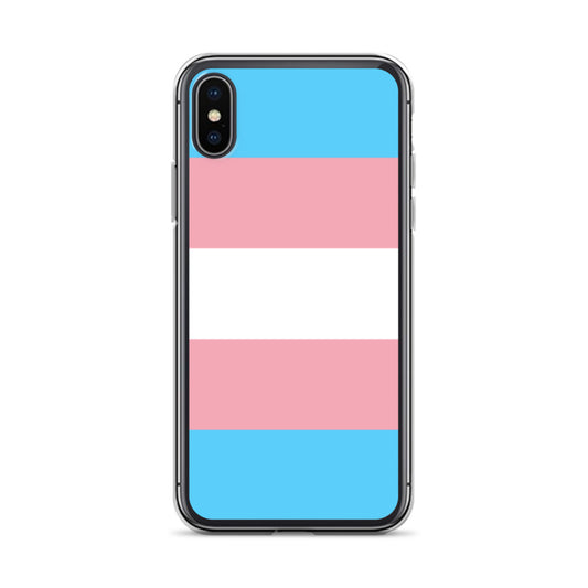 Apple iPhone x xs cell phone case with trans pride flag design on white background