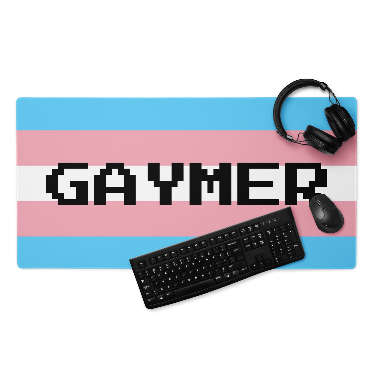Transgender Trans Pride Flag Gaymer Mouse Pad 36in×18in Transgender transgender-trans-pride-flag-gaymer-mouse-pad-36x18-front
