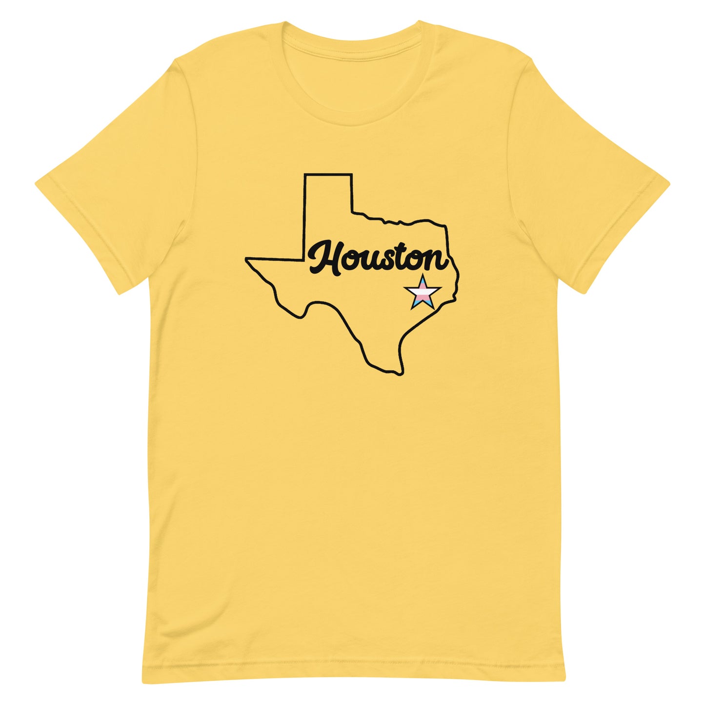 Houston Texas Trans Star Tee Yellow Transgender unisex-staple-t-shirt-yellow-front-63b9e656c54e9