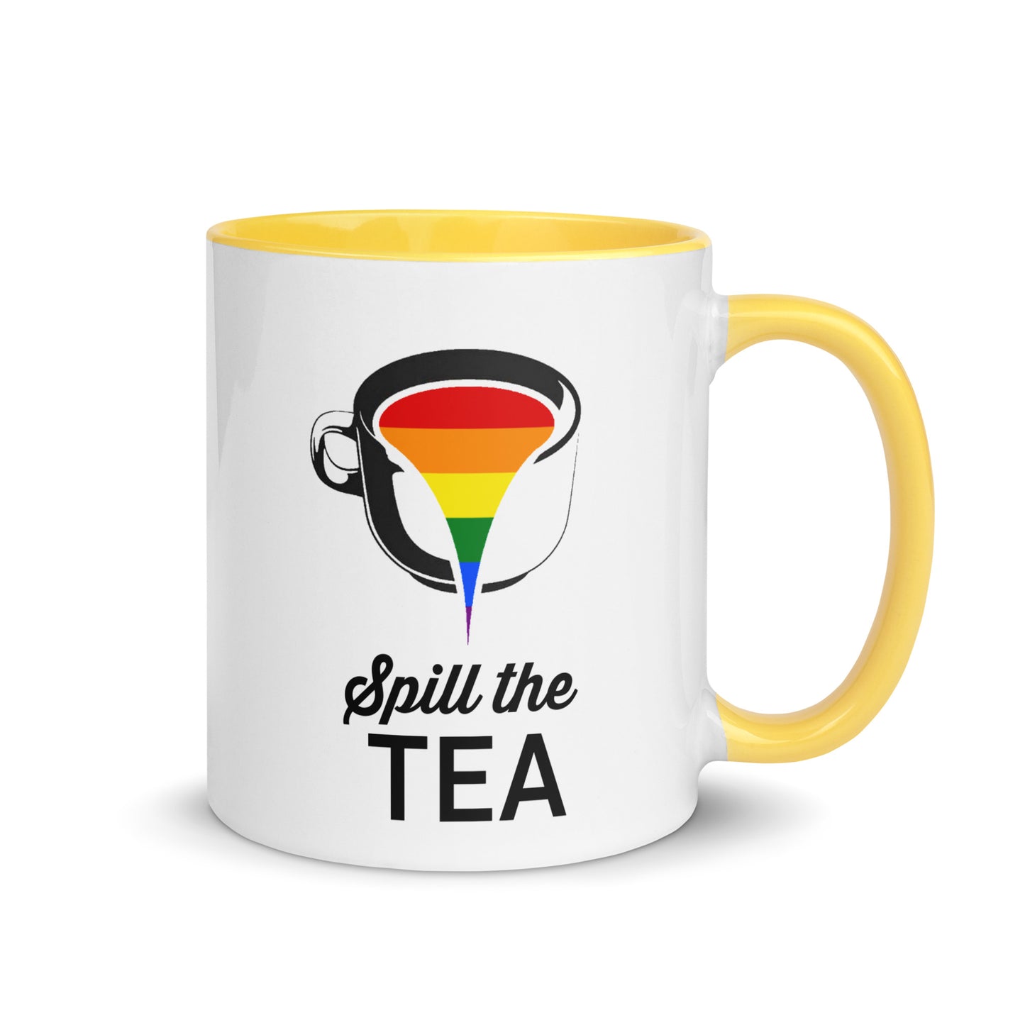 LGBTQ Pride Ceramic Coffee Tea Mug - Spill The Tea Yellow Pride white-ceramic-mug-with-color-inside-yellow-11oz-right-640a949b8ac1c