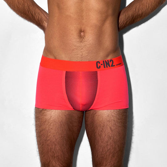Red men's underwear with 'C-IN2' brand logo on a white background