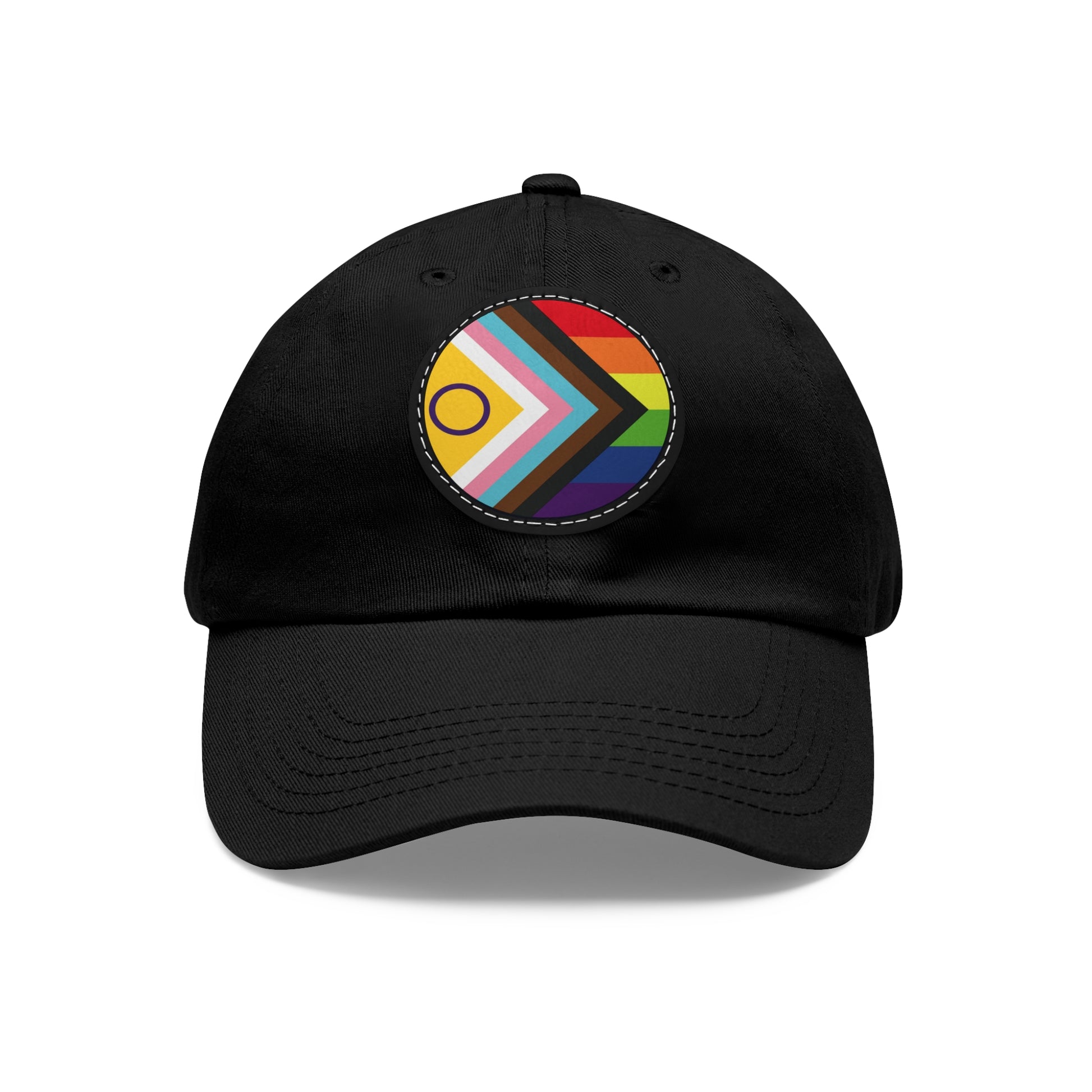 LGBTQ Intersex Progress Pride Hat with Round Patch Black Black patch One size Pride 10733651000394598650_2048