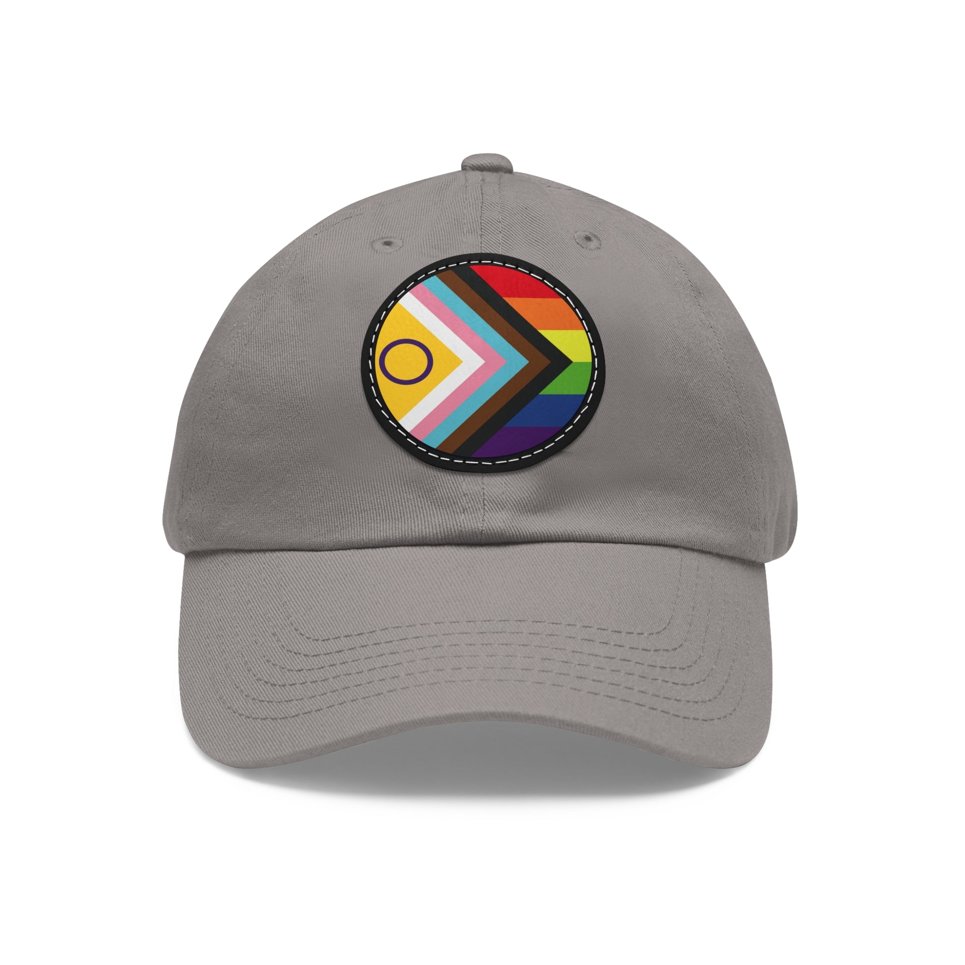 LGBTQ Intersex Progress Pride Hat with Round Patch Grey Black patch One size Pride 12825536537141580421_2048