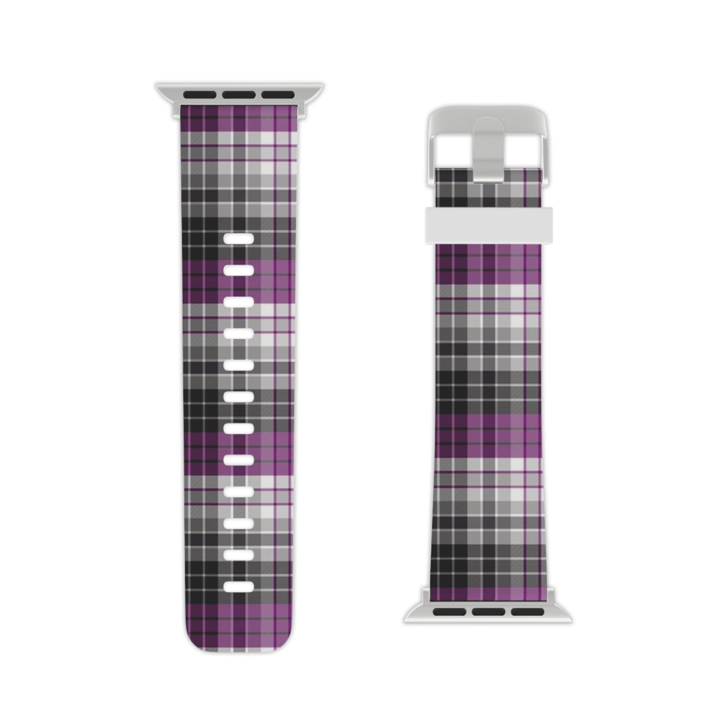 Asexual Ace Pride Watch Band for Apple Watch Plaid 7.5'' × 0.75'' 42 - 44 mm Silver Asexual 13816470884657960461_2048