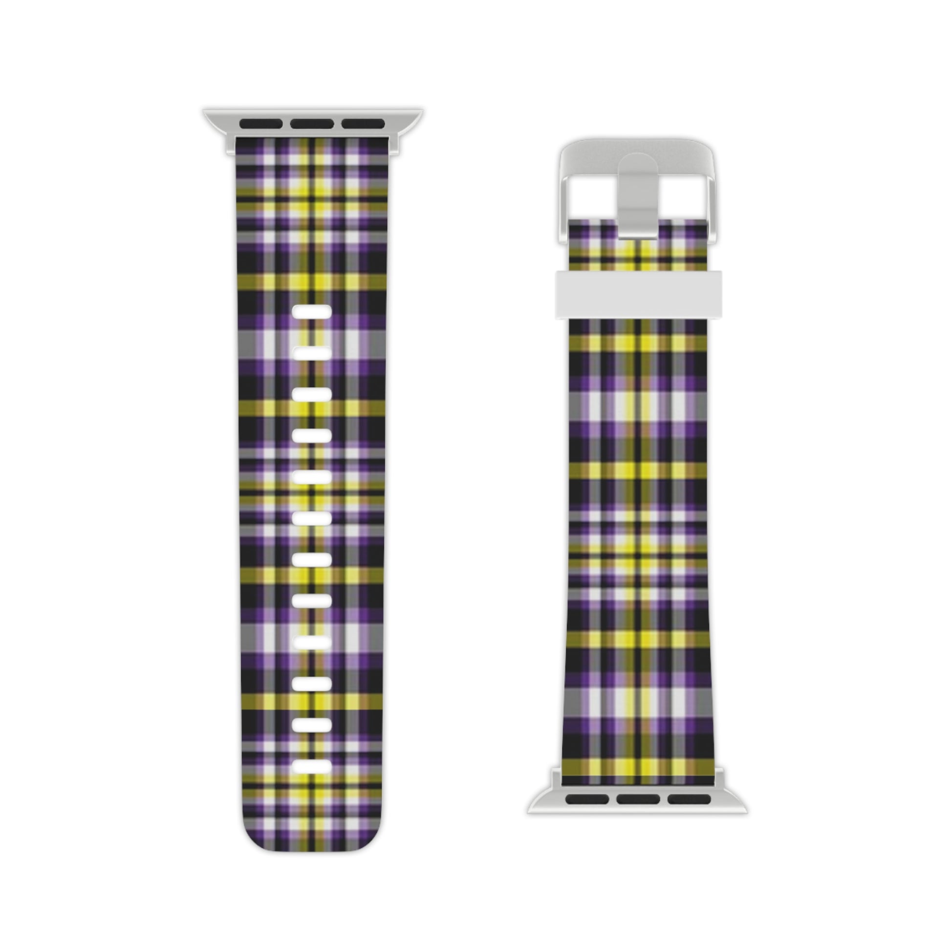 Nonbinary Enby Pride Watch Band for Apple Watch in Plaid 7.5'' × 0.75'' 38 - 40 mm Silver Nonbinary 14615313026786529253_2048