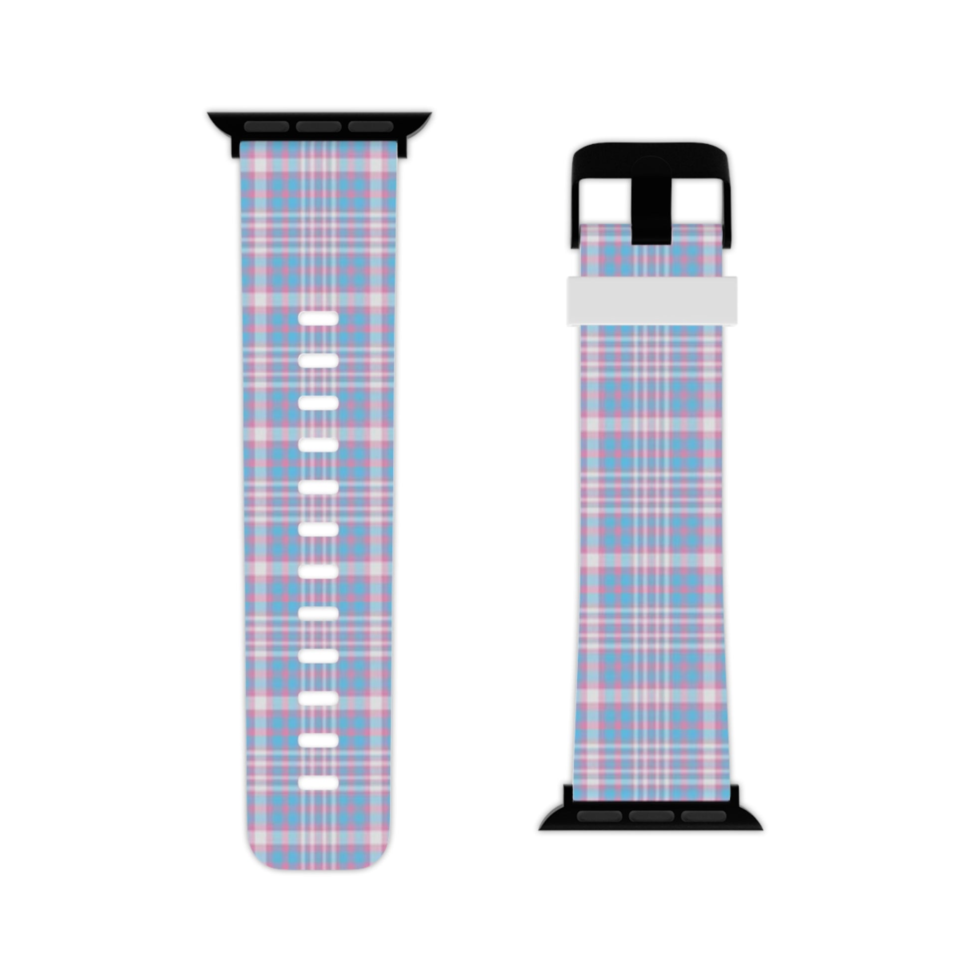 Transgender Trans Pride Watch Band for Apple Watch - Plaid 7.5'' × 0.75'' 42 - 44 mm Black Transgender 4023544384002632678_2048