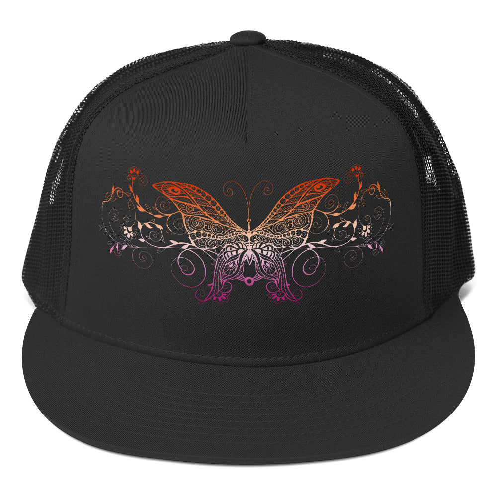 Lesbian Butterfly Trucker Cap Black Lesbian 5-panel-trucker-cap-black-front-66b25f6cb33c9