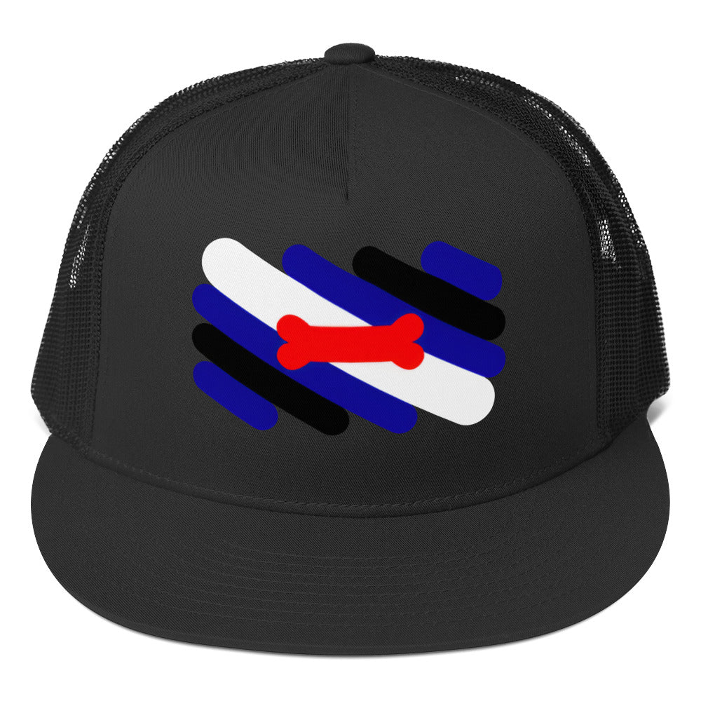 Puppy Pup Play Flag Trucker Cap Black 5-panel-trucker-cap-black-front-66b263f9044e7