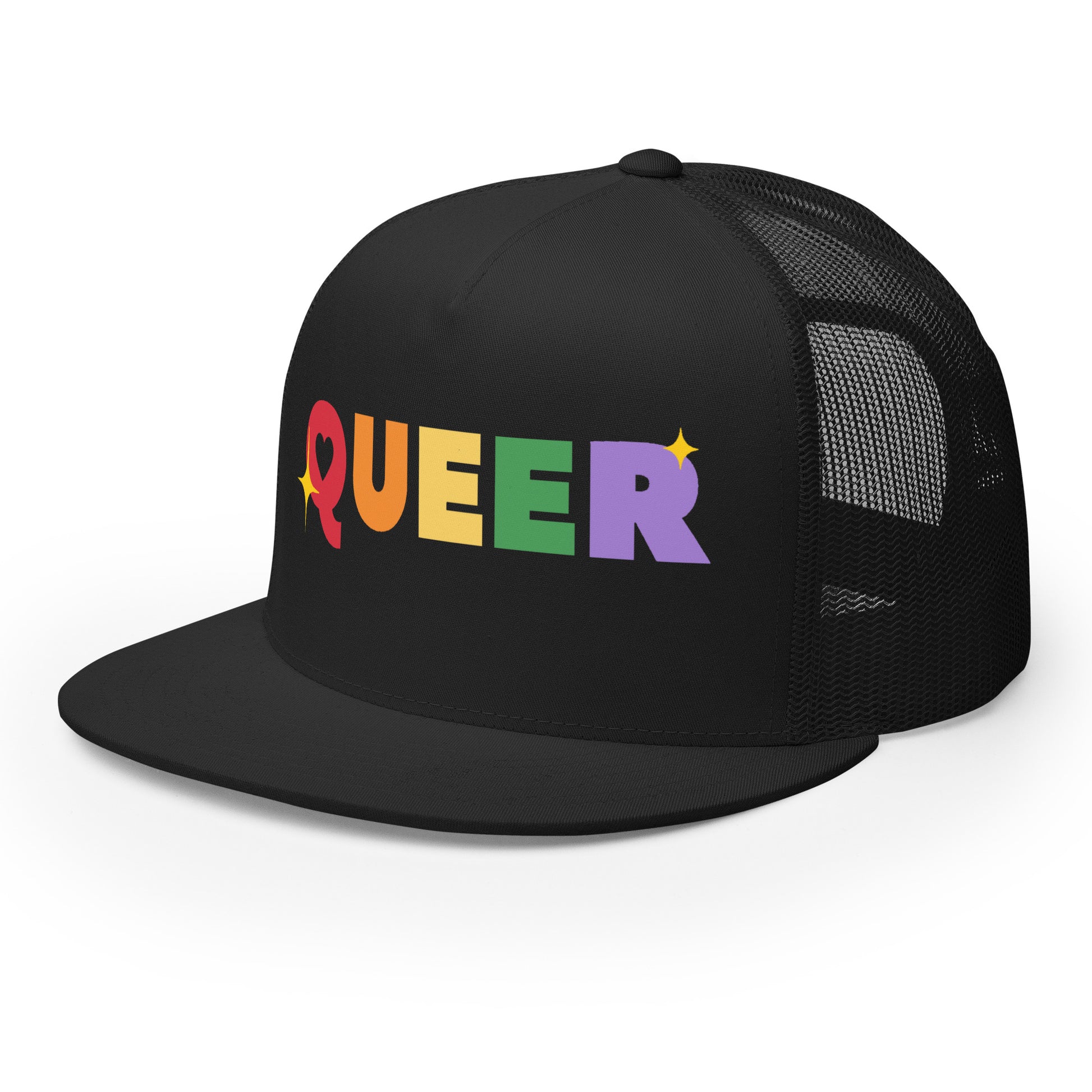 Queer Trucker Baseball Cap Hat 5-panel-trucker-cap-black-left-front-66aeb61de09ac