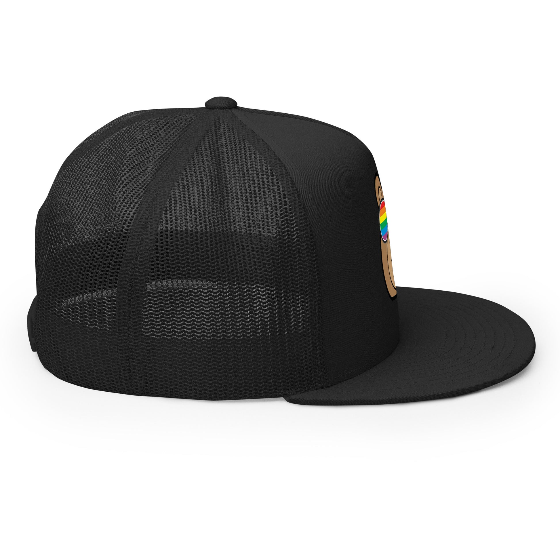 Gay Bear with Rainbow Sunglasses Trucker Baseball Cap Hat 5-panel-trucker-cap-black-right-66aeb98062daf